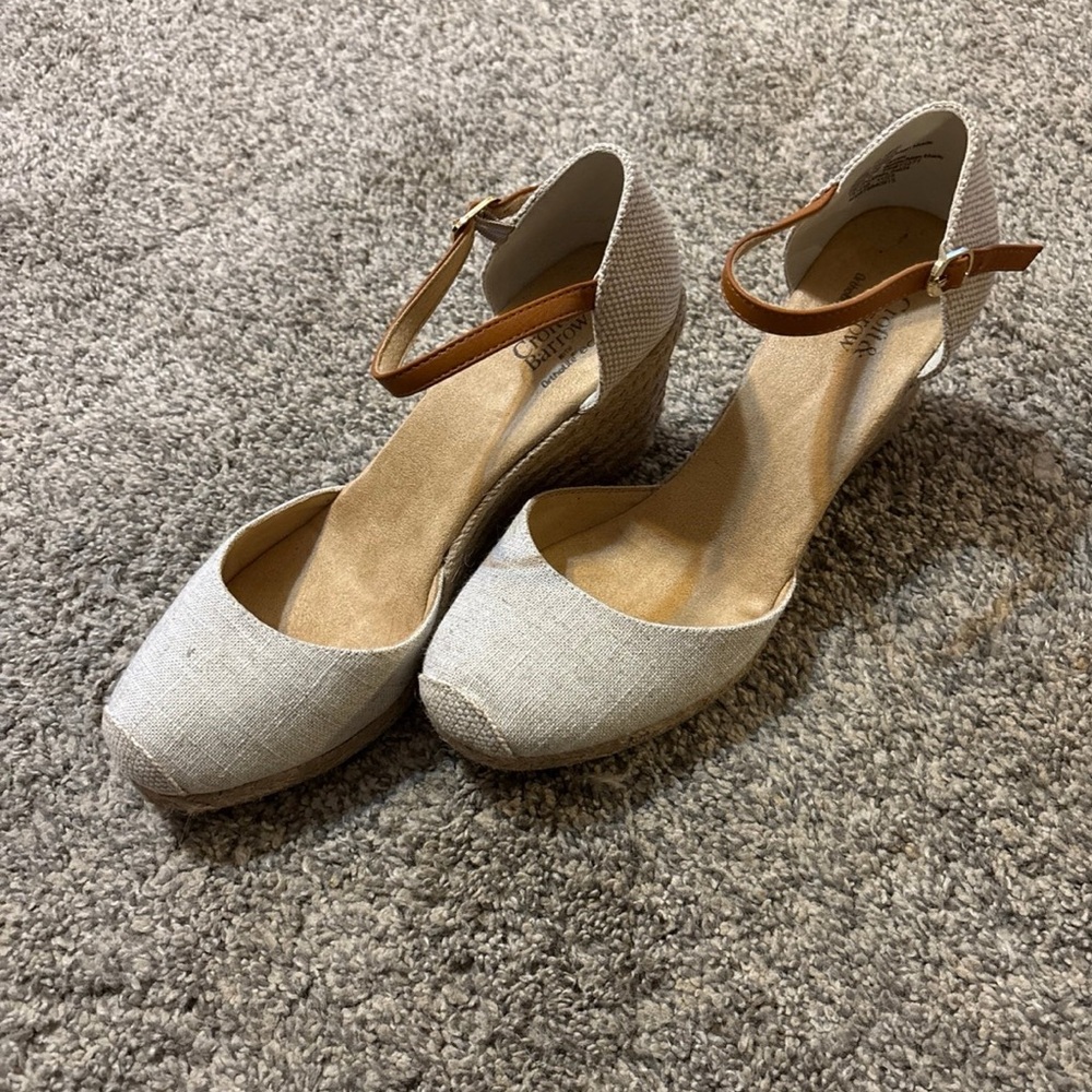 Women's Cream and Tan Wedge Sandals